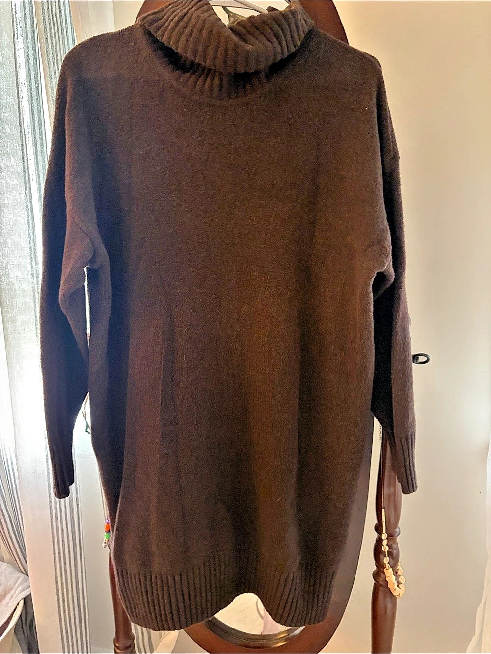 Brown Cowl Neck Sweater Dress